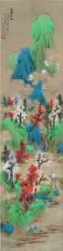 traditional Painting - lan ying white clouds and red trees traditional China